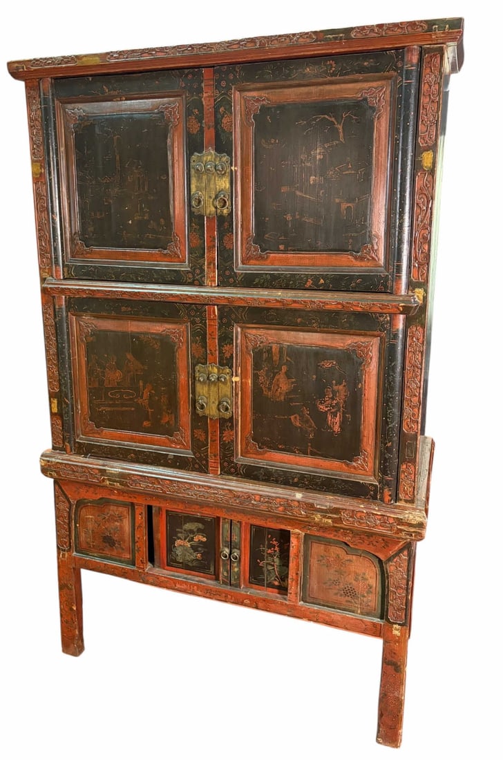 19th CENTURY LACQUERED ASIAN CABINET (1 of 14)