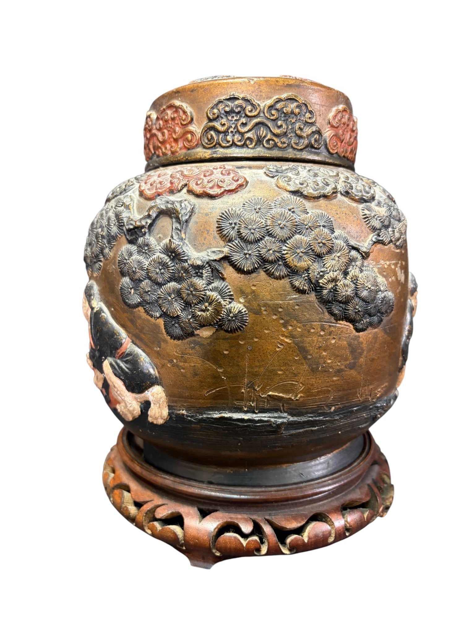 JAPANESE POTTERY LIDDED JAR (1 of 6)