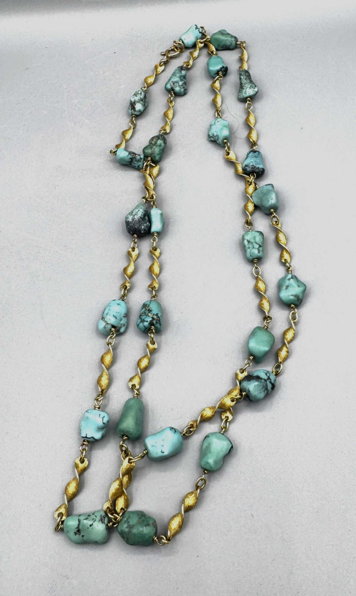TURQUOISE & GOLD 36 INCH NECKLACE (1 of 4)