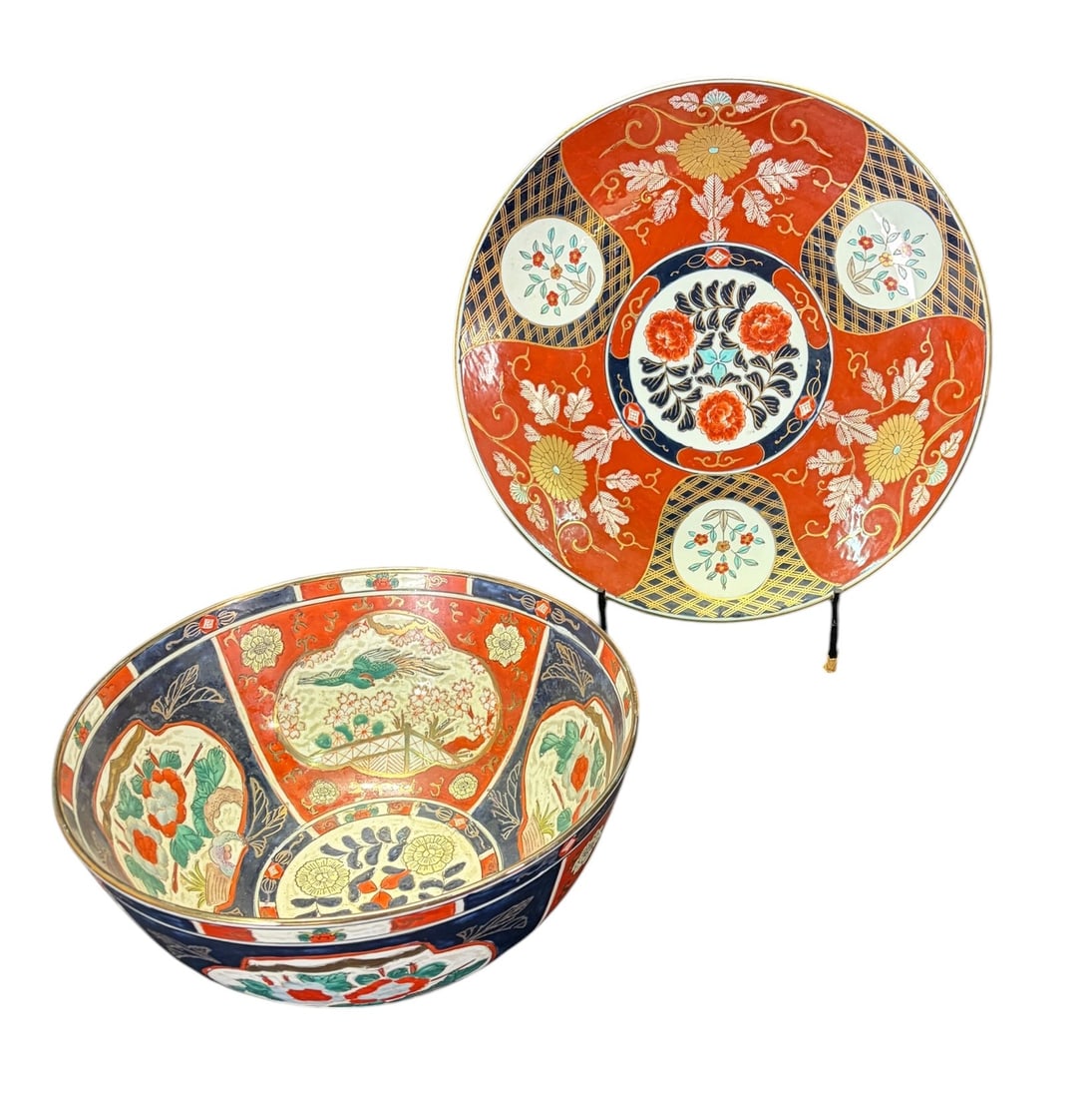 19th CENTURY ANTIQUE JAPANESE IMARI BOWL AND PLATE (1 of 10)