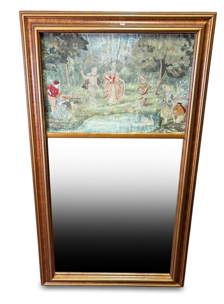 CIRCA 1960's TRUMEAU WITH 19th CENTURY SILK PANEL: CIRCA 1960's TRUMEAU WITH 19th CENTURY SILK PANEL. Height: 56 in. by Width: 32 IN.