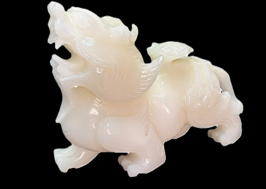 HEITAN JADE CHINESE CARVED DRAGON: HEITAN JADE CHINESE CARVED DRAGON. 6.6lbs. Height: 7 in. by Width: 10 in. by Depth: 3.5 in.