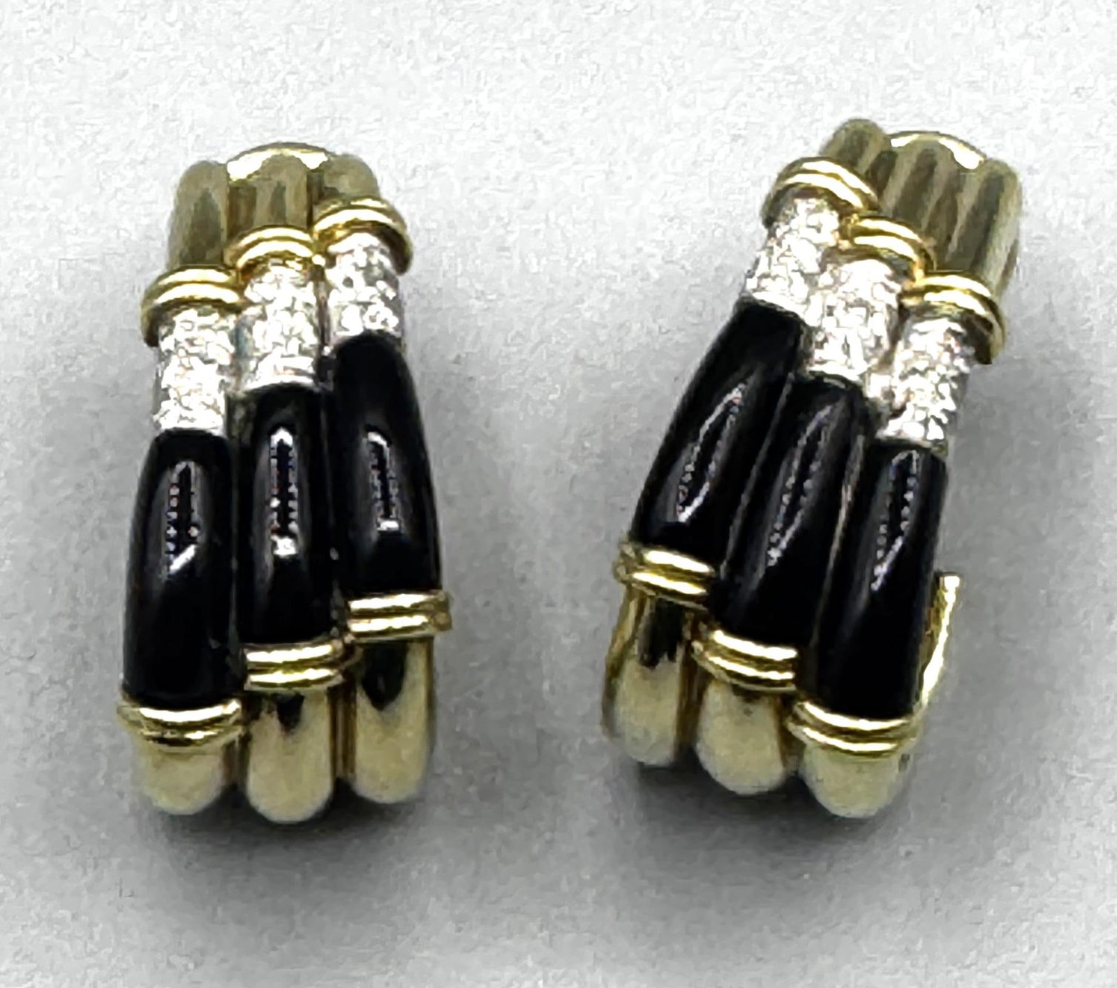 PAIR OF GOLD ONYX & DIAMOND DROP EARRINGS (1 of 5)