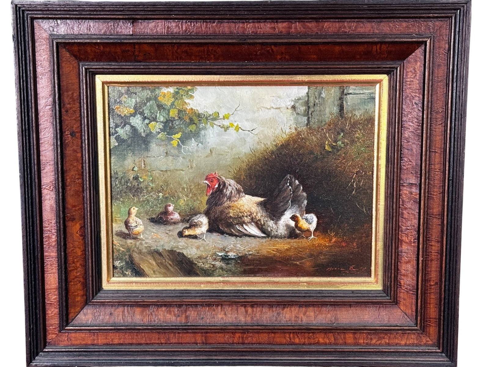 RUDOLF BIERLE "BARNYARD CHICKENS" OIL ON PANEL (1 of 3)