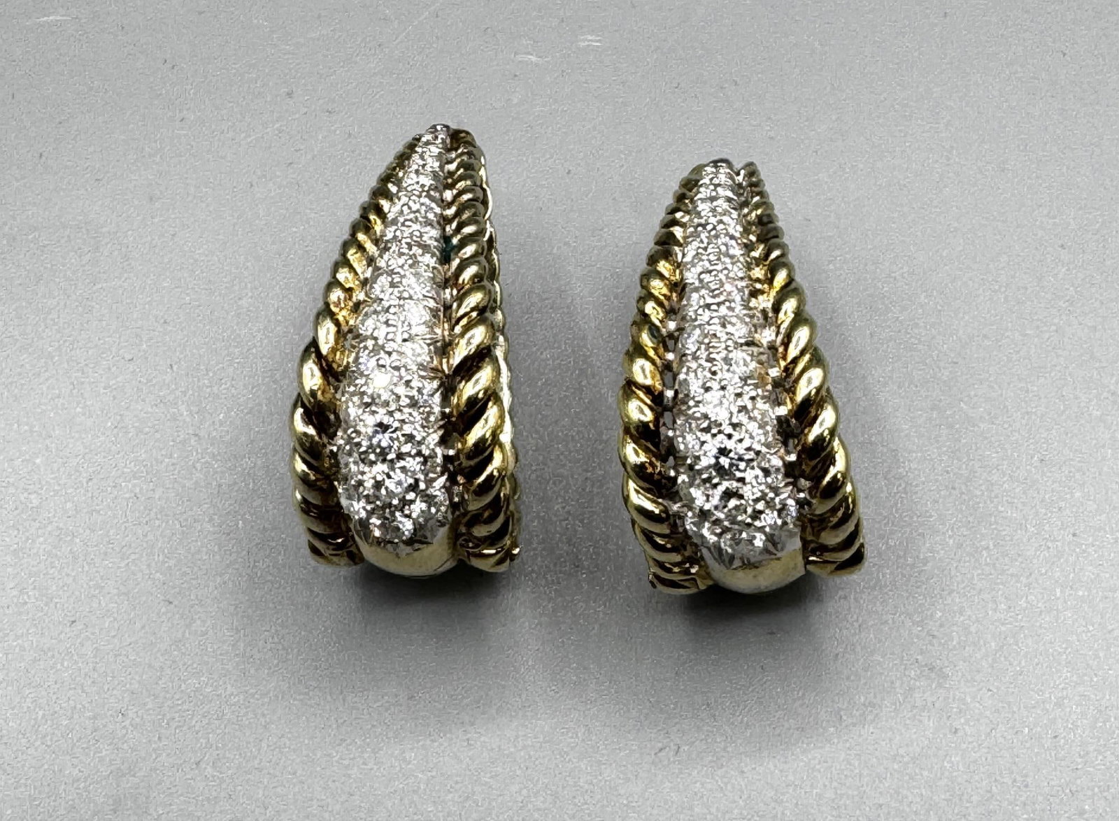 PAIR OF 14KT GOLD & PAVE SET DIAMOND EARRINGS (1 of 4)