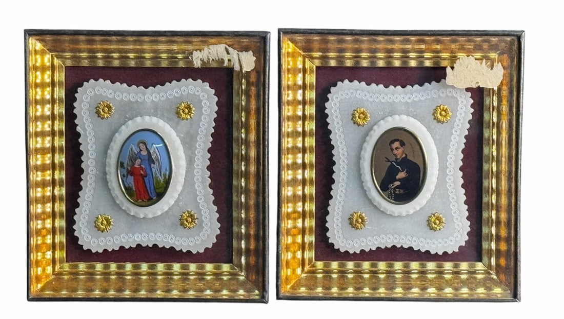 TWO ENAMELED PLAQUES IN GILDED FRAMES (1 of 4)