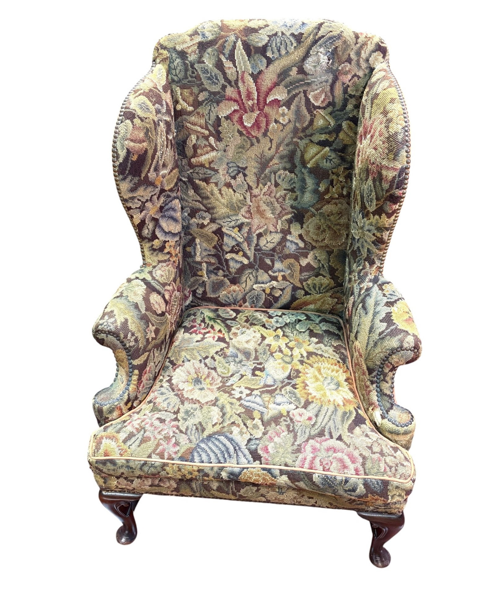 ANTIQUE ENGLISH NEEDLEPOINT WINGBACK CHAIR (1 of 11)