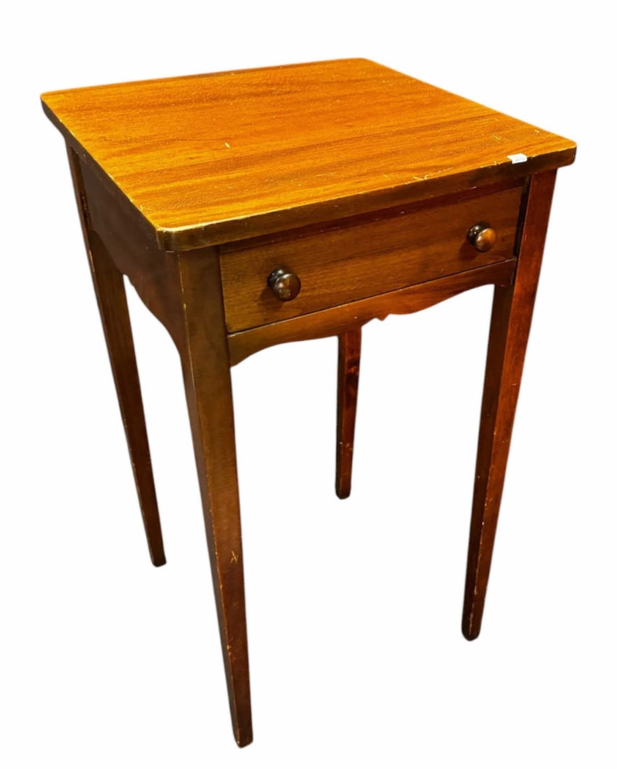 18th CENTURY AMERICAN WORK TABLE: 18th CENTURY AMERICAN WORK TABLE. Height: 26 in. by Width: 16 in. by Depth: 16