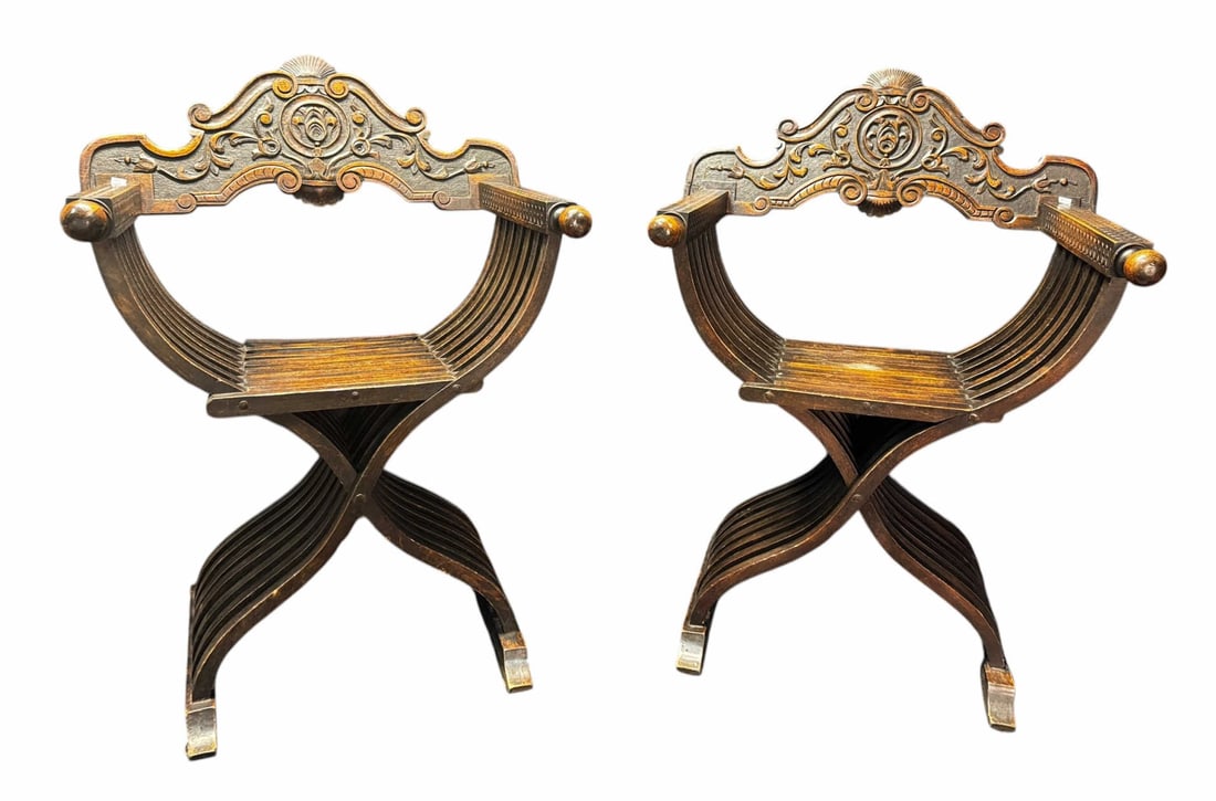 PAIR OF 19TH C. SAVONAROLA CHAIRS (1 of 6)
