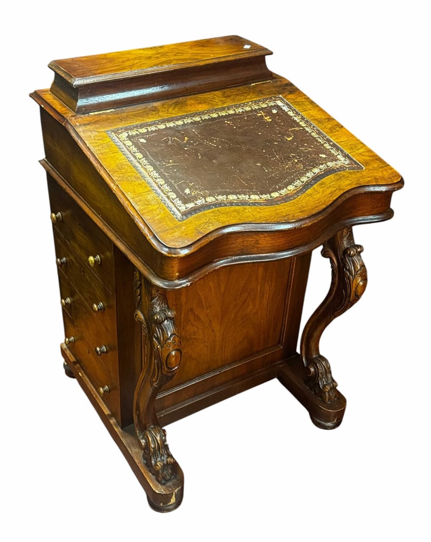ANTIQUE DAVENPORT DESK WITH LEATHER TOP: ANTIQUE DAVENPORT DESK WITH LEATHER TOP. Height: 32 in. by Width: 21 in. by Depth: 23 in.