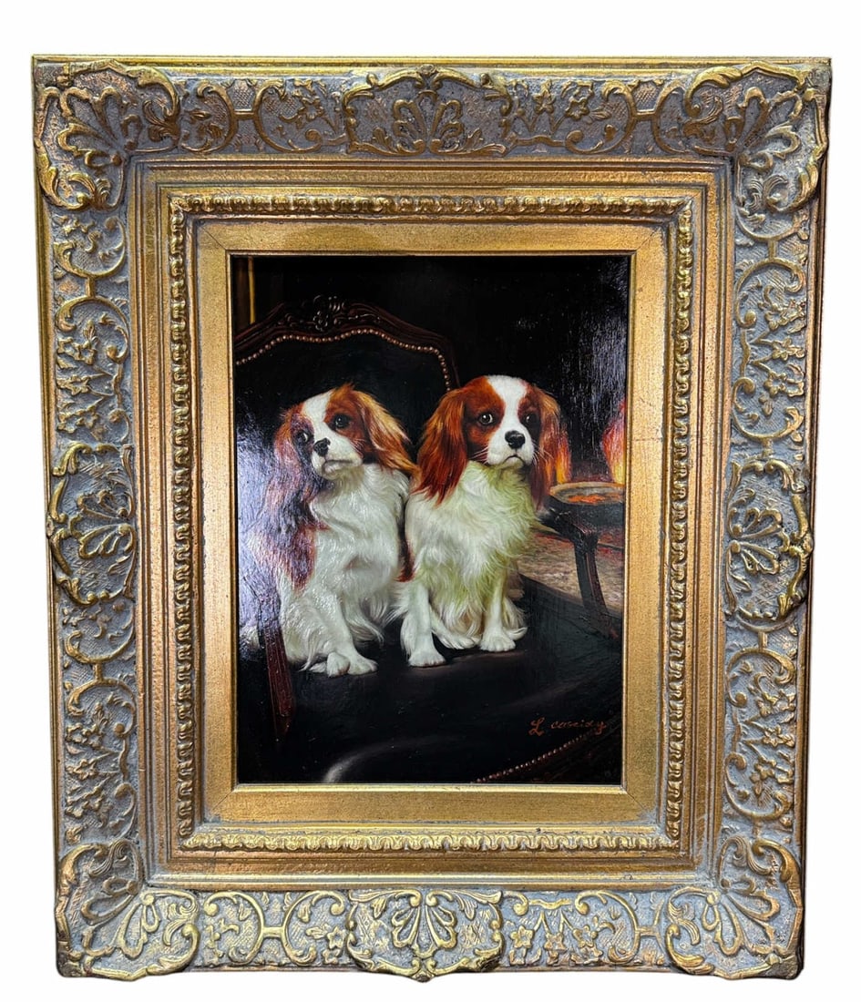 KING CHARLES SPANIELS OIL ON PANEL PAINTING (1 of 3)