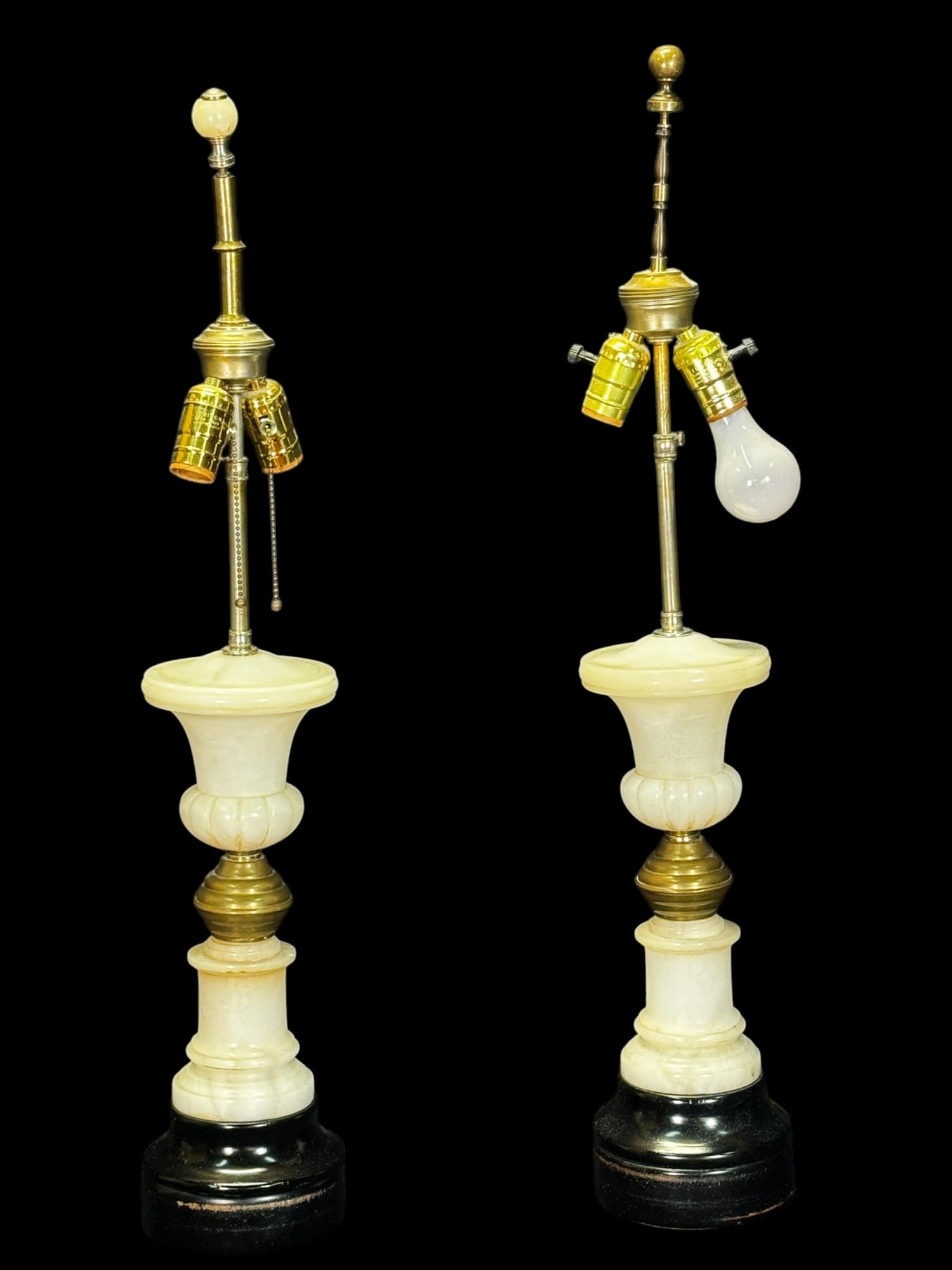 PR OF CIRCA 1940's ALABASTER URN LAMPS: PR OF CIRCA 1940's ALABASTER URN LAMPS. Height: 33