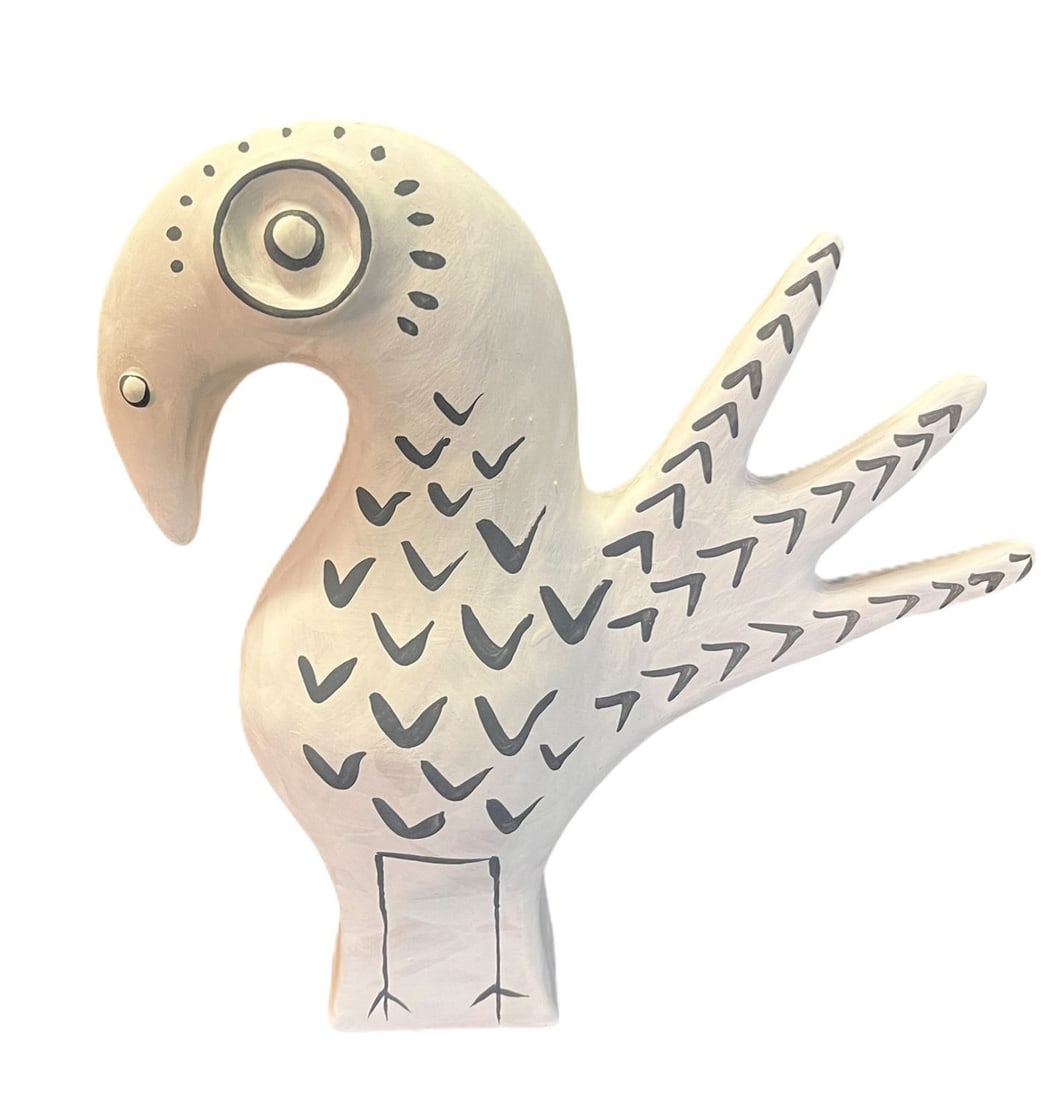 PICASSO STYLE ART POTTERY PEACOCK: PICASSO STYLE ART POTTERY PEACOCK. Height: 43 in. by Width: 11.5 in. by Depth: 6 in.