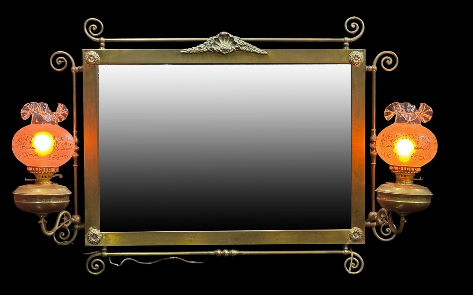 19th CENTURY VICTORIAN BRASS MIRROR WITH LIGHTS (1 of 5)