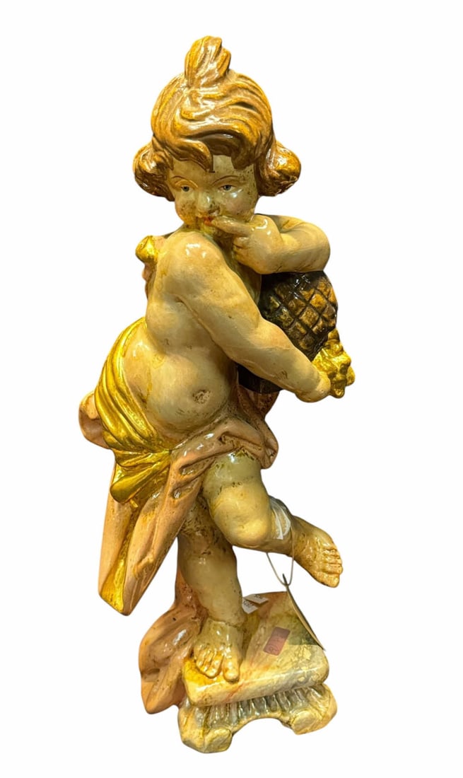 WOOD CARVED & PAINTED PUTTI (1 of 5)