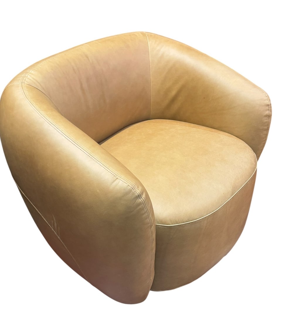 LEATHER SWIVAL CLUB CHAIR: LEATHER SWIVAL CLUB CHAIR. Height: 28 in. by Width: 34 in. by Depth: 29