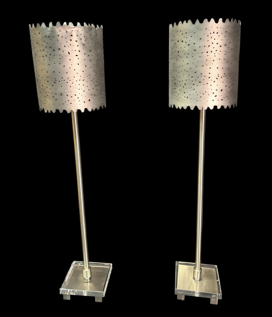 PAIR OF MODERN LAMPS WITH PIERCED METAL SHADES (1 of 3)