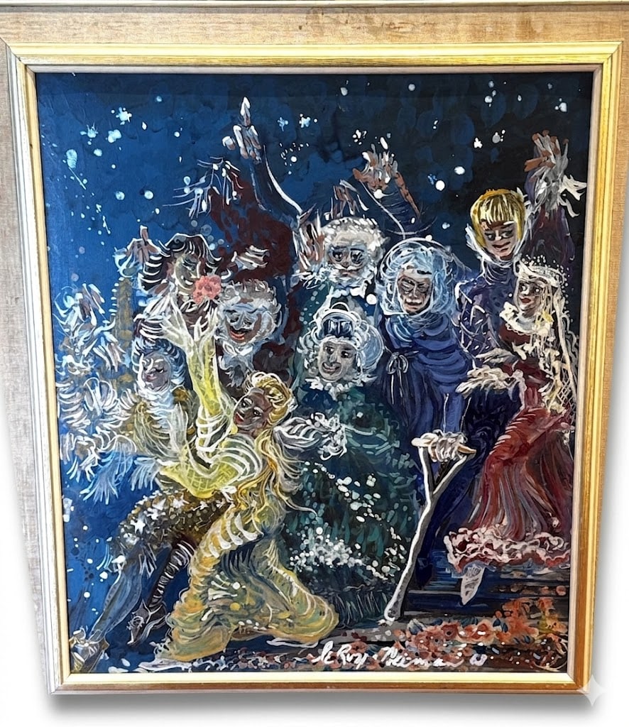 LEROY NEIMAN CARNIVAL SCENE OIL ON PANEL: LEROY NEIMAN CARNIVAL SCENE OIL ON PANEL PAINTING. Height: 28 in. by Width: 24