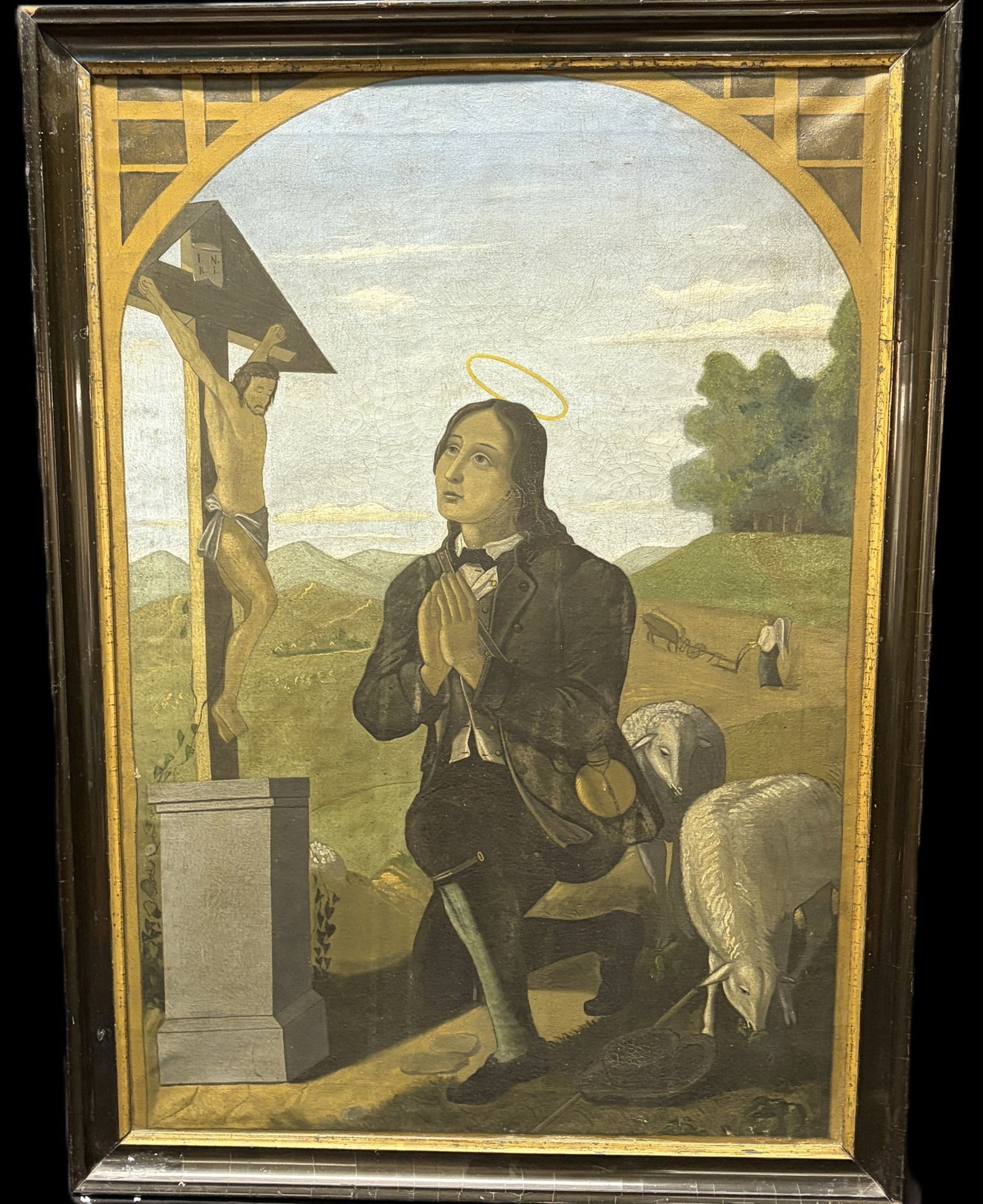 ANTIQUE OIL PAINTING OF CHRIST AND SHEPHERD (1 of 4)