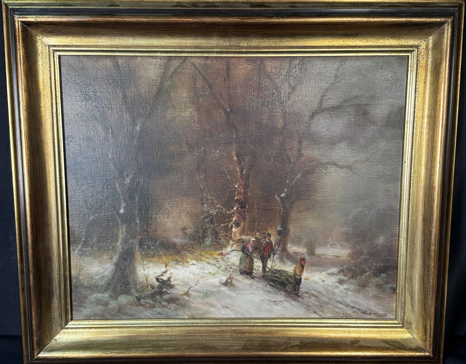 19TH . OIL ON CANVAS WINTER SCENE BY GUNTER KONIG (1 of 3)