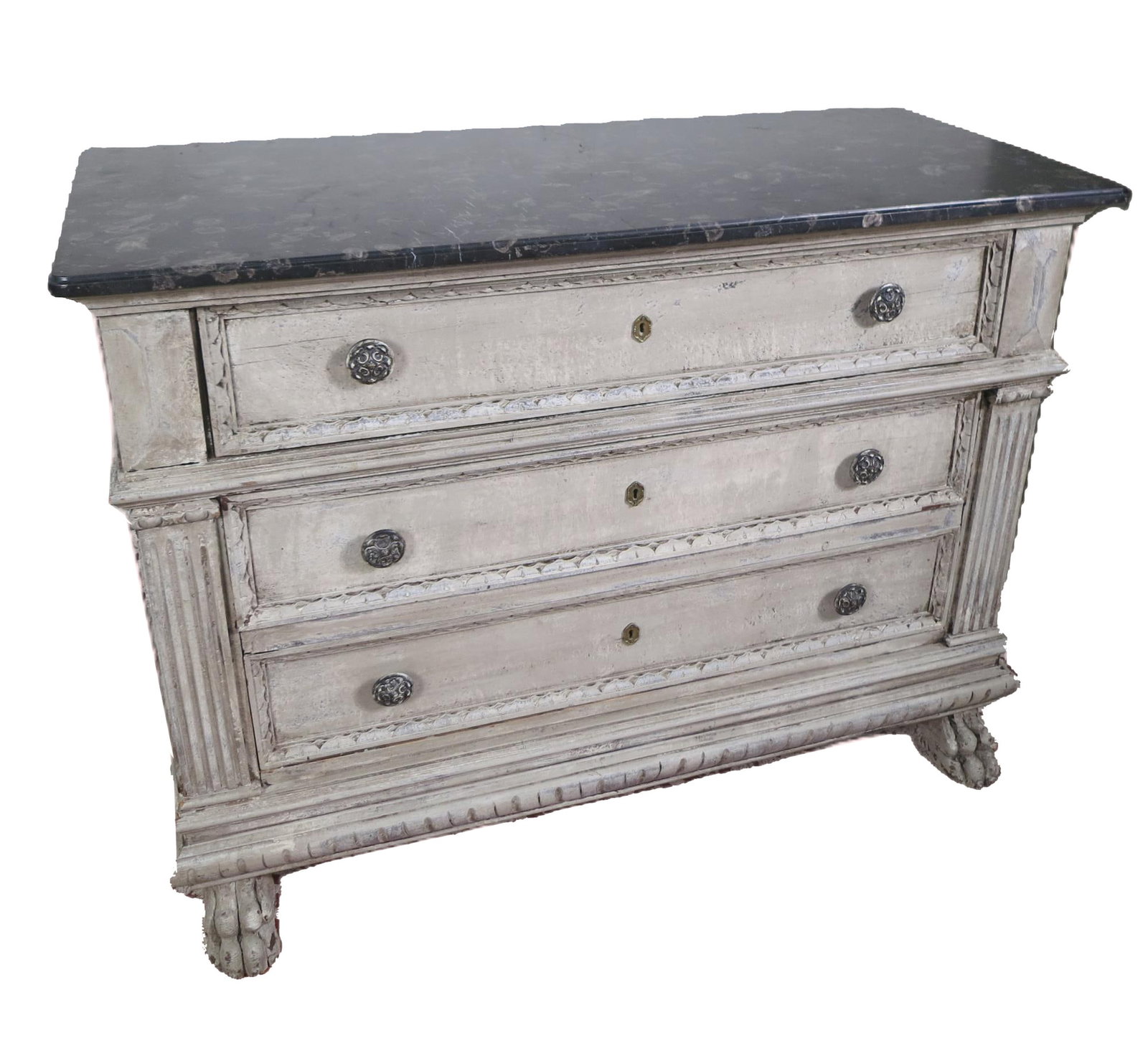 DISTRESSED FINISH CHEST OF DRAWERS WITH BLACK TOP (1 of 7)
