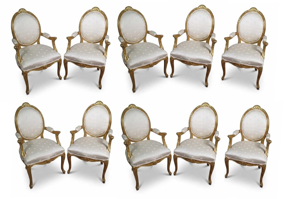 SET OF TEN GILDED DINING CHAIRS: SET OF TEN GILDED DINING CHAIRS. Height: 44 in. by Width: 25 in. by Depth: 29 in.