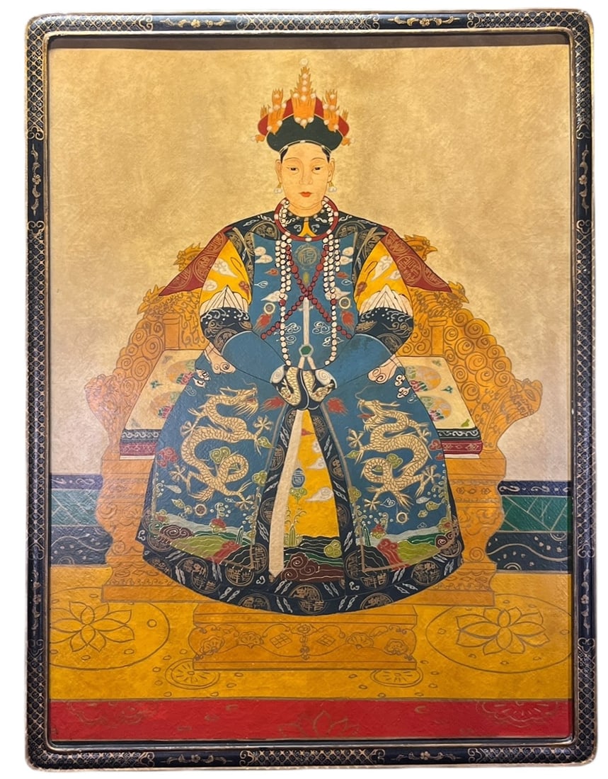 CHINESE EMPEROR PAINTING IN ASIAN FRAME: CHINESE EMPEROR PAINTING IN ASIAN FRAME Height: 50.6 in. by Width: 38.2 in. by Depth: 2 in.