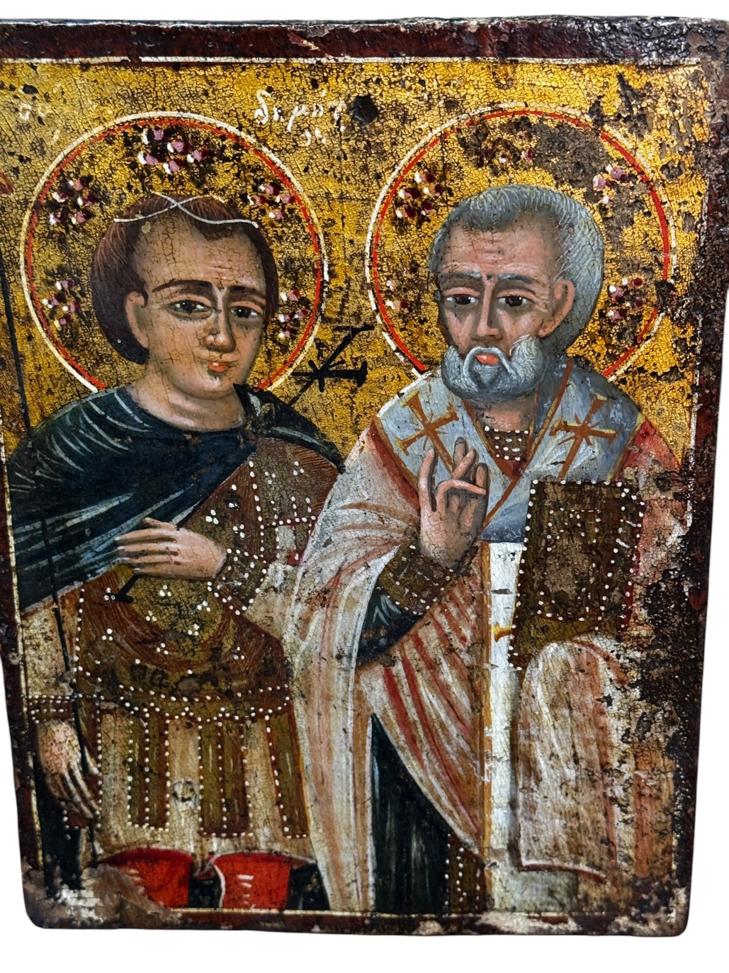19TH C. RUSSIAN ICON, ST. NICHOLAS AND ST GEORGE (1 of 2)
