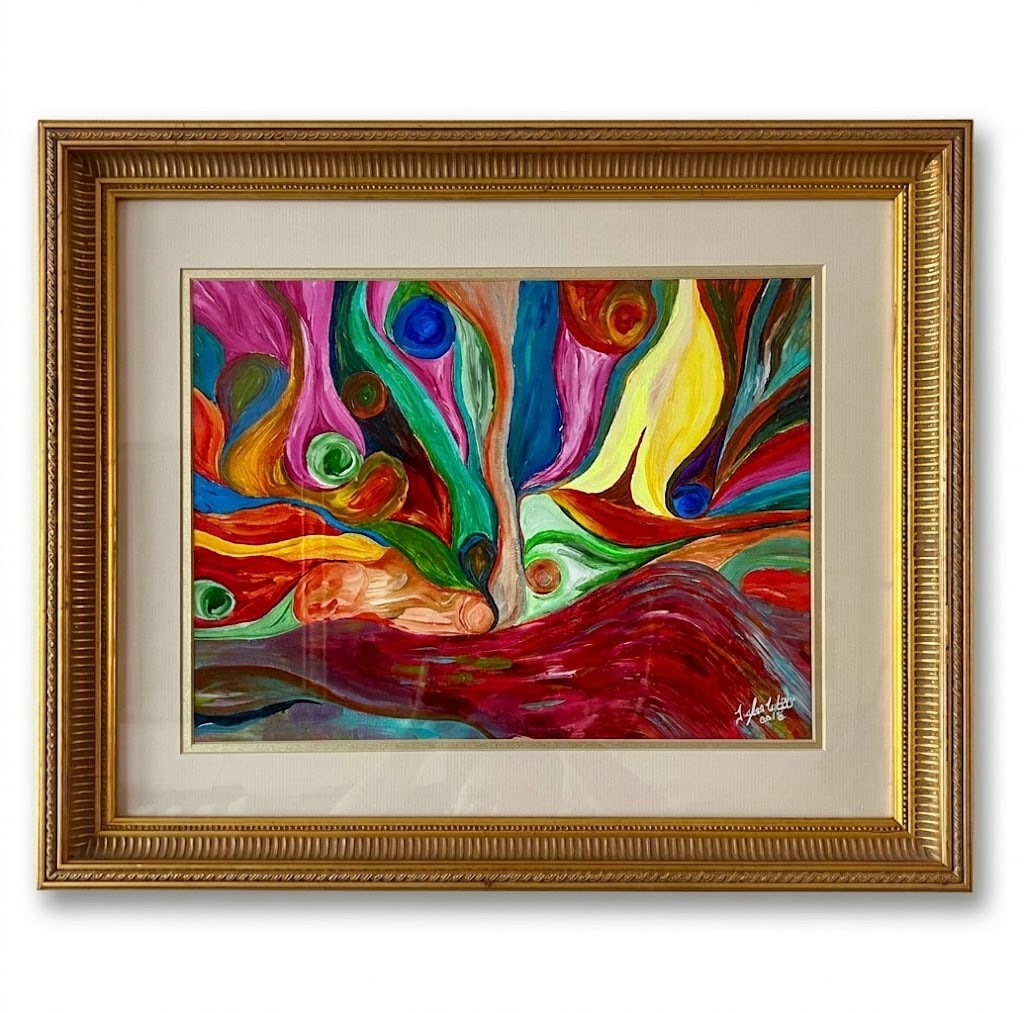 TYLER WITT, "CHAOS 46", ACRYLIC ON CANVAS: TYLER WITT, "CHAOS 46", ACRYLIC ON CANVAS. UNFRAMED SIZE/CANVAS SIZE: 16 in. WIDE X 12 in. HIGH. Height: 19 in. by Width: 23