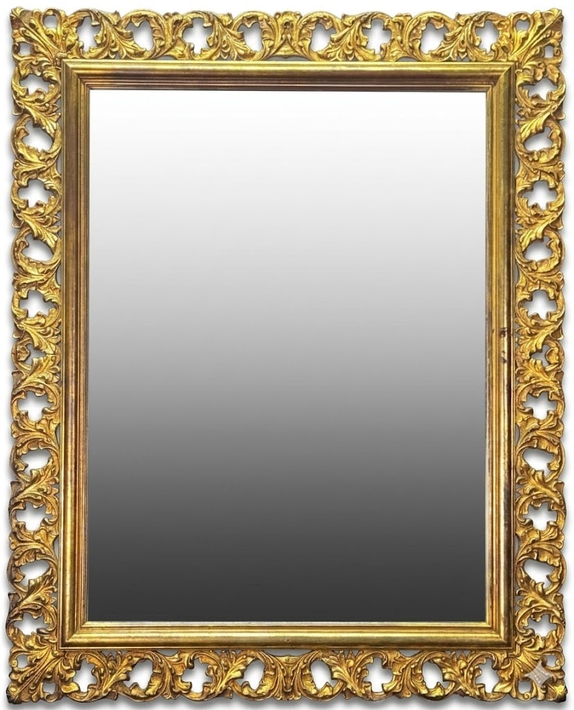 GESSO & WOOD FRAMED BEVELED GLASS MIRROR: GESSO & WOOD FRAMED BEVELED GLASS MIRROR. Height: 51 in. by Width: 40 in.