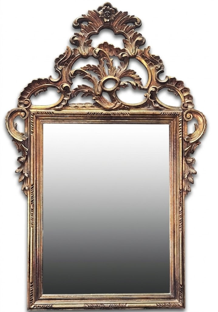 ITALIAN BAROQUE CARVED MIRROR: ITALIAN BAROQUE CARVED MIRROR. Height: 56 in. by Width: 38 in.