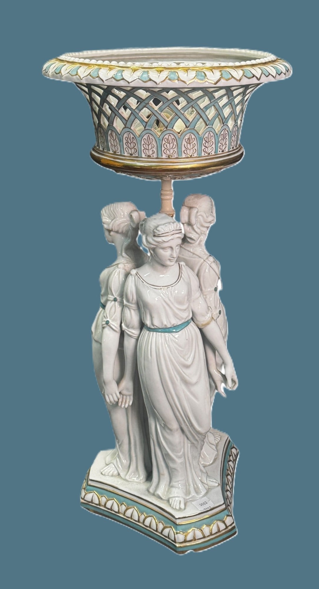 FINE PORCELAIN CENTER COMPOTE WITH 3 GRACES (1 of 7)
