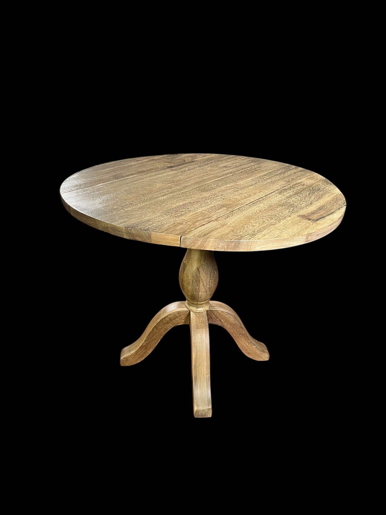 ROUND WEATHERED GRAY WOOD DROP LEAF TABLE - 4