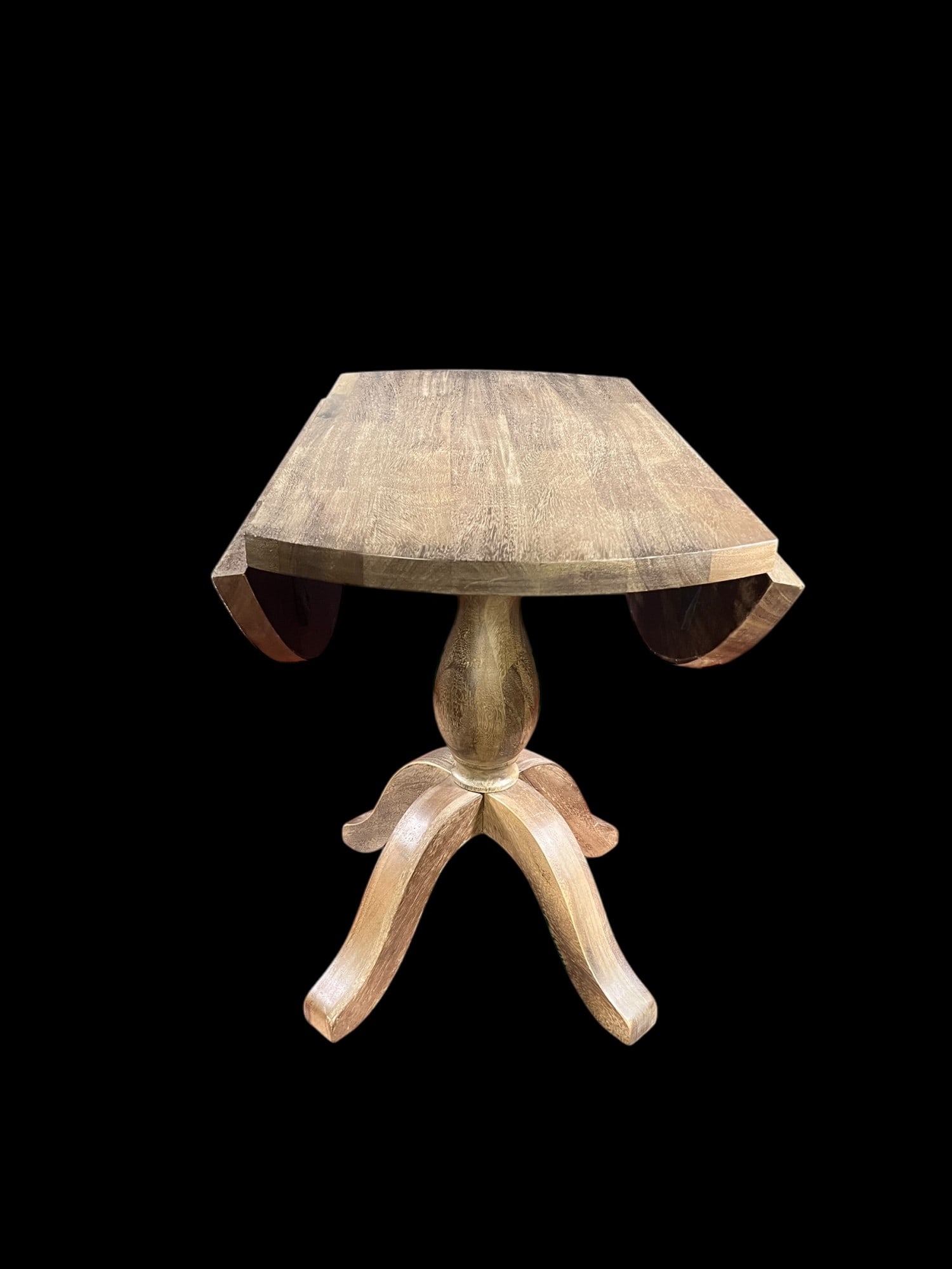 ROUND WEATHERED GRAY WOOD DROP LEAF TABLE - 5