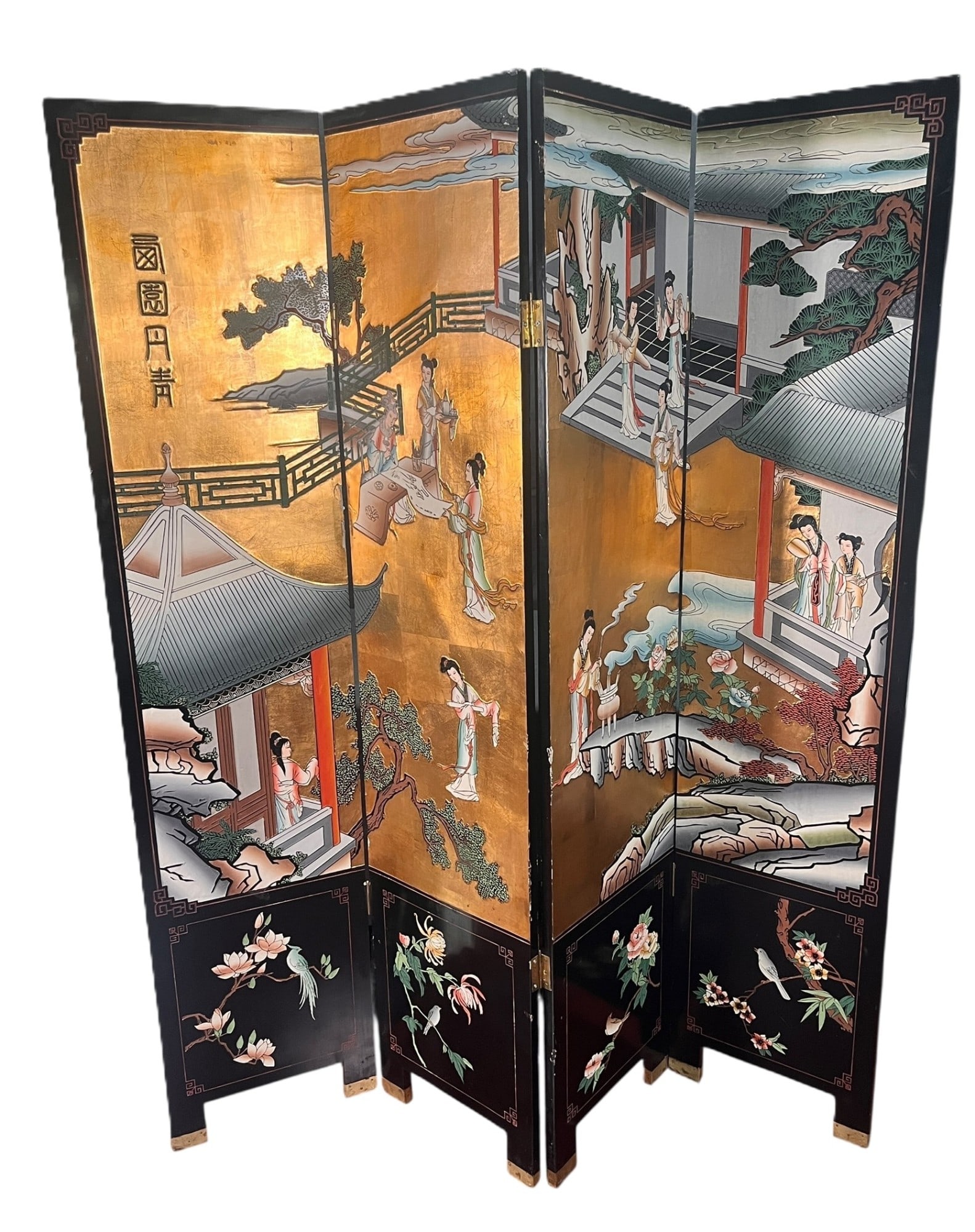 ANTIQUE ASIAN HANDPAINTED TABLE PANEL SCREEN (1 of 8)