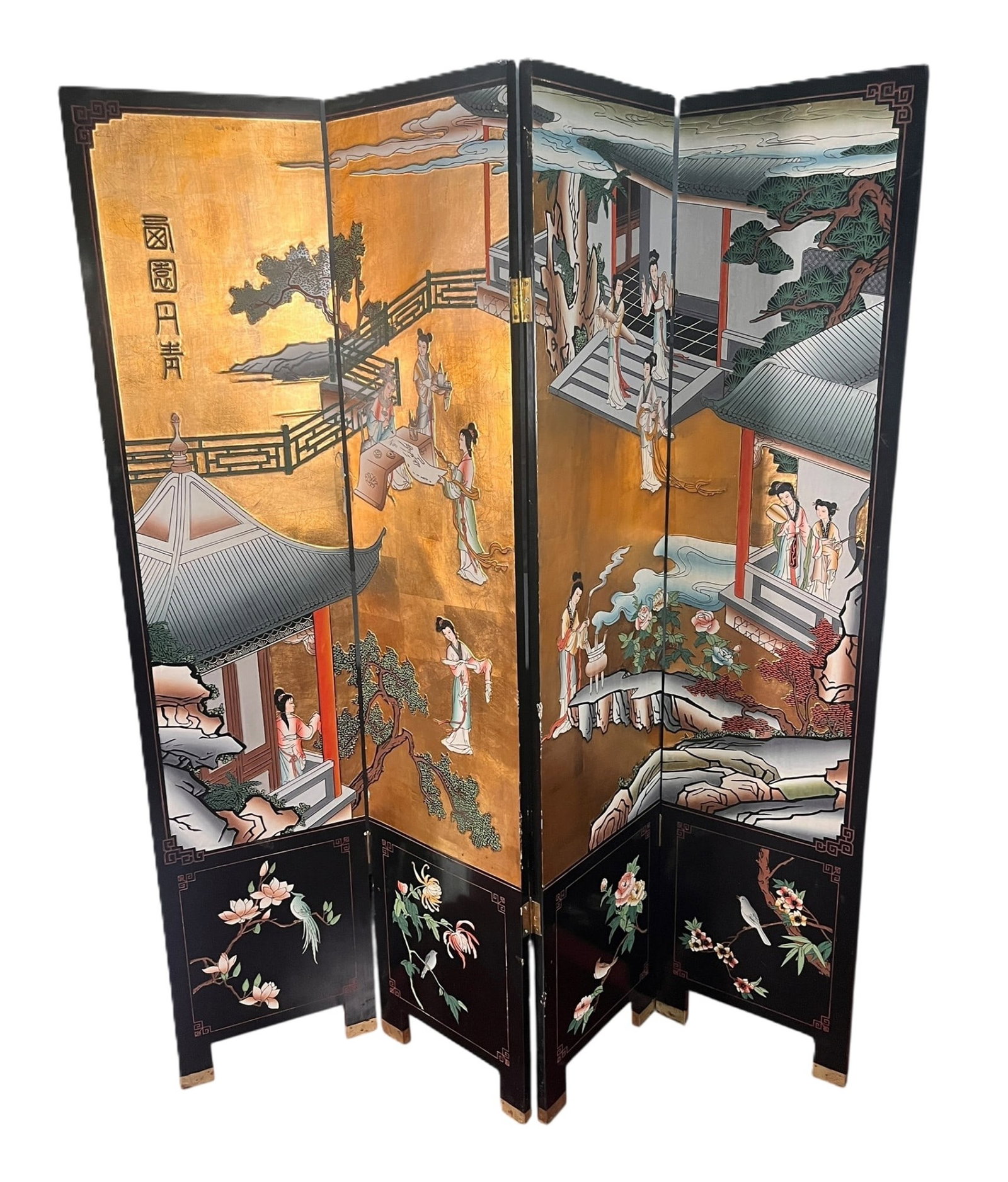 ANTIQUE ASIAN HANDPAINTED TABLE PANEL SCREEN - 2