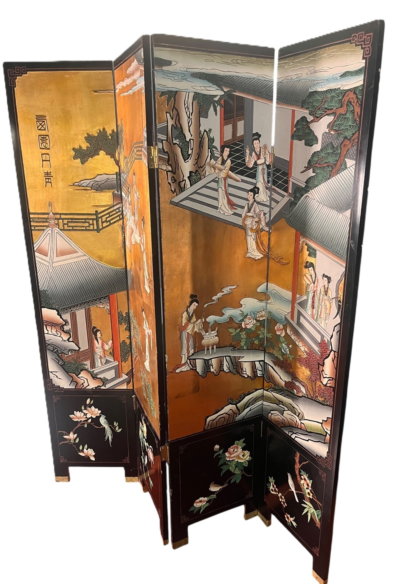 ANTIQUE ASIAN HANDPAINTED TABLE PANEL SCREEN - 3