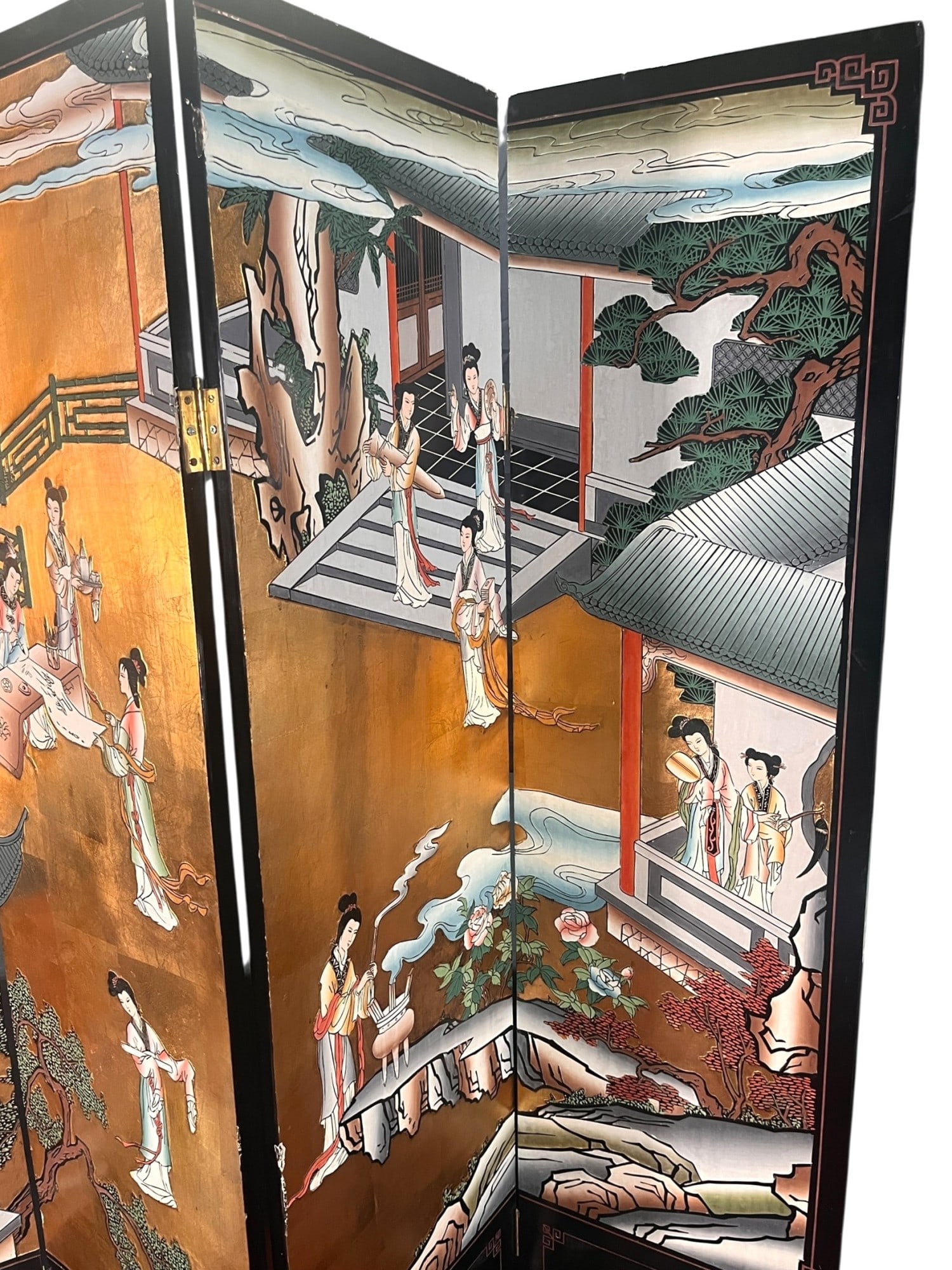 ANTIQUE ASIAN HANDPAINTED TABLE PANEL SCREEN - 4
