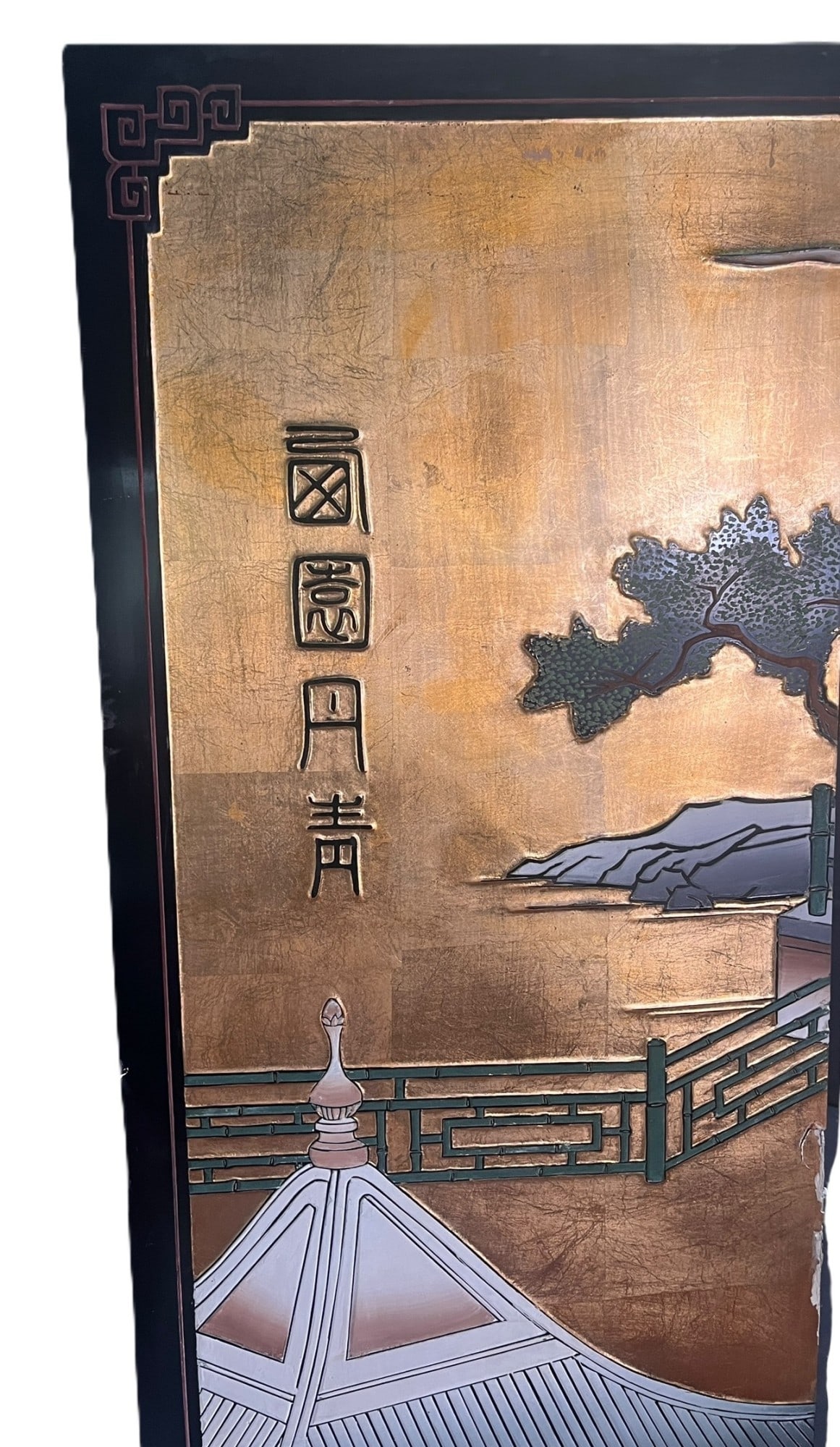 ANTIQUE ASIAN HANDPAINTED TABLE PANEL SCREEN - 5
