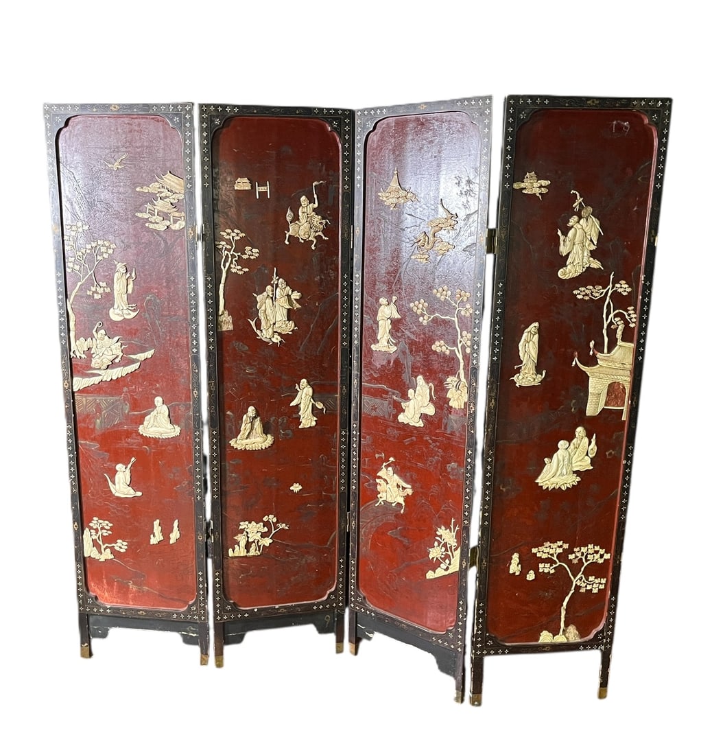 19th CENTURY CHINESE FOUR-PANEL SCREEN - 4