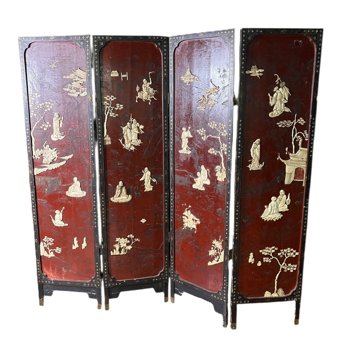 19th CENTURY CHINESE FOUR-PANEL SCREEN - 5
