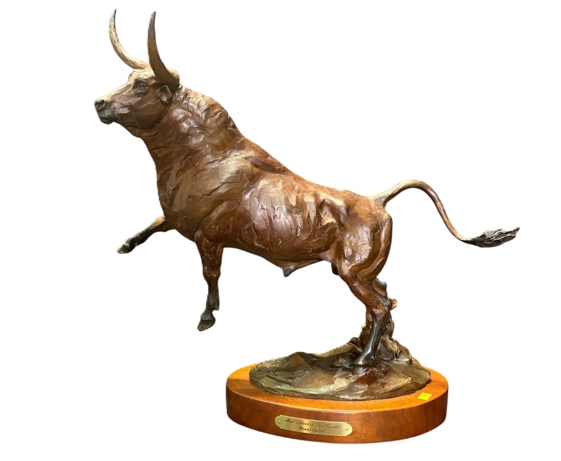 LONGHORN BRONZE SCULPTURE SIGNED BY UG SPEED: LONGHORN BRONZE SCULPTURE SIGNED BY UG SPEED. Height: 19 in. by Width: 19 in. by Depth: 8.5 in.
