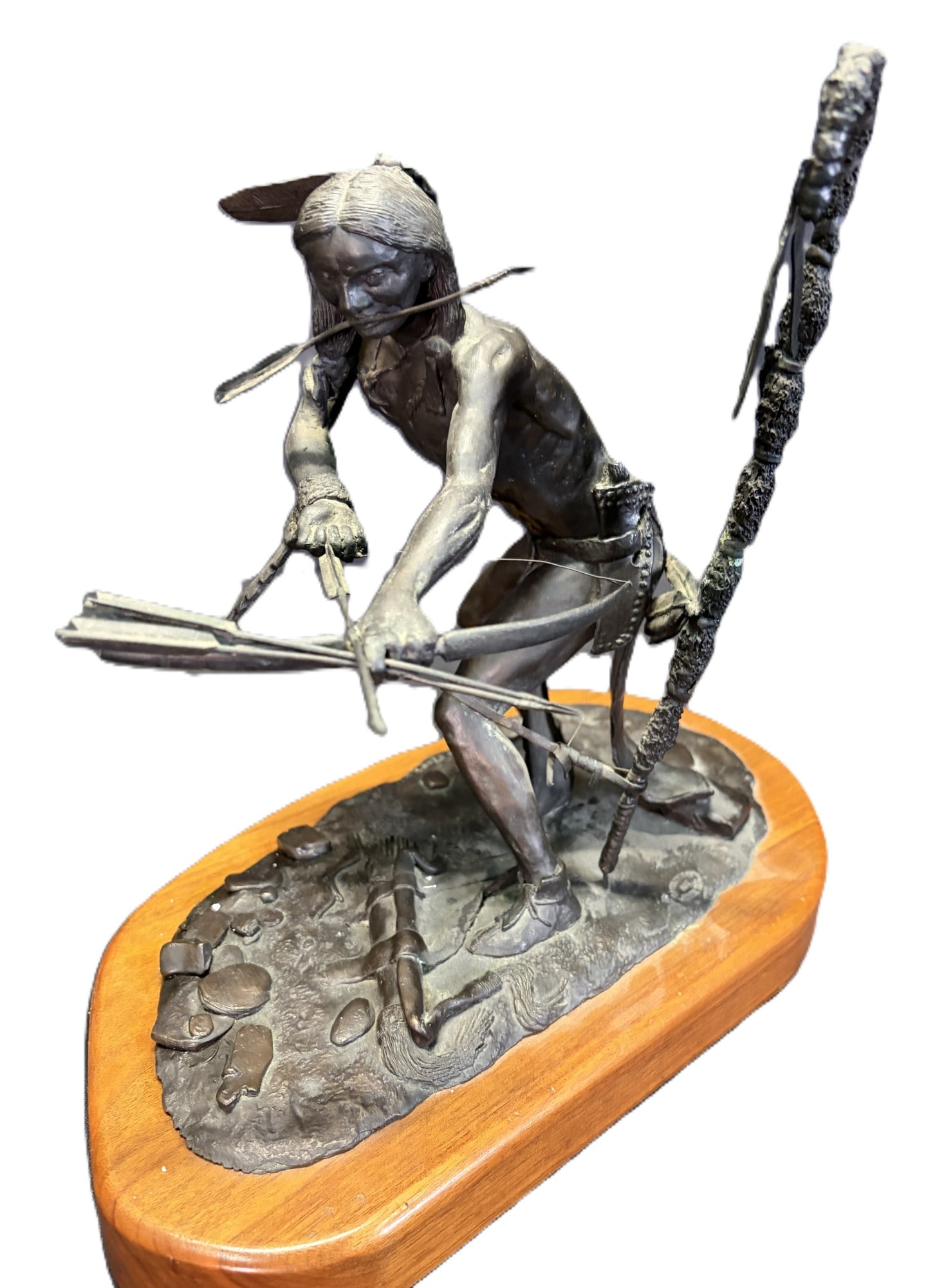 BRONZE "SIOUX WARRIOR" BY RANDY STEFFEN: BRONZE SCULPTURE OF "SIOUX WARRIOR" BY RANDY STEFFEN Height: 12 in. by Width: 13 in. by Depth: 7 in.