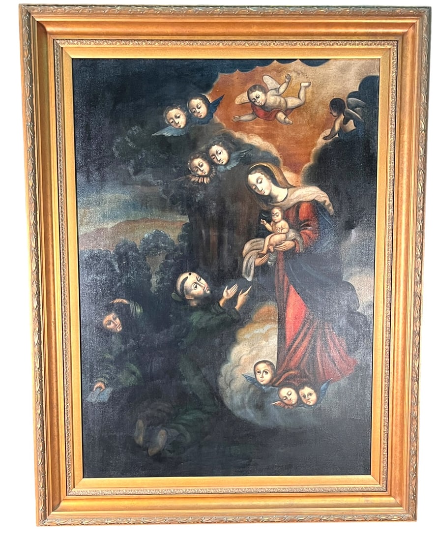 18th C. FRANESCO ALBAINO ST. ANTHONY & MADONNA OIL (1 of 3)