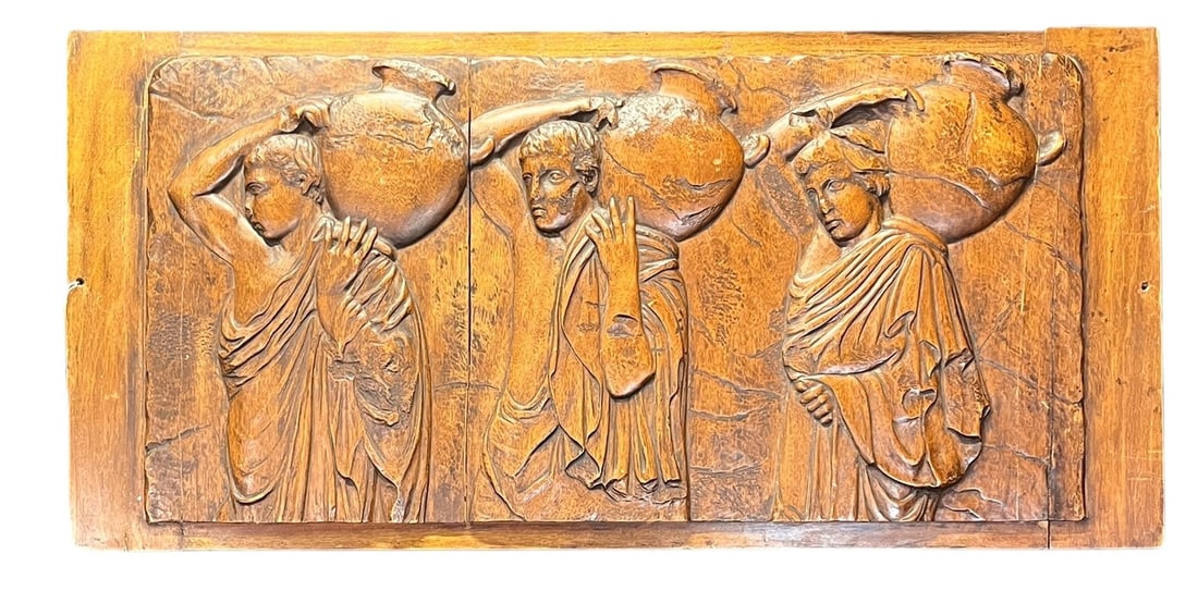 1930'S ART DECO ROMAN PANNEL DEPICTING 3 ROMAN FIG: 1930'S ART DECO ROMAN PANNEL DEPICTING 3 ROMAN FIGURES. Height: 27 in. by Width: 56 in. by Depth: 1 IN.