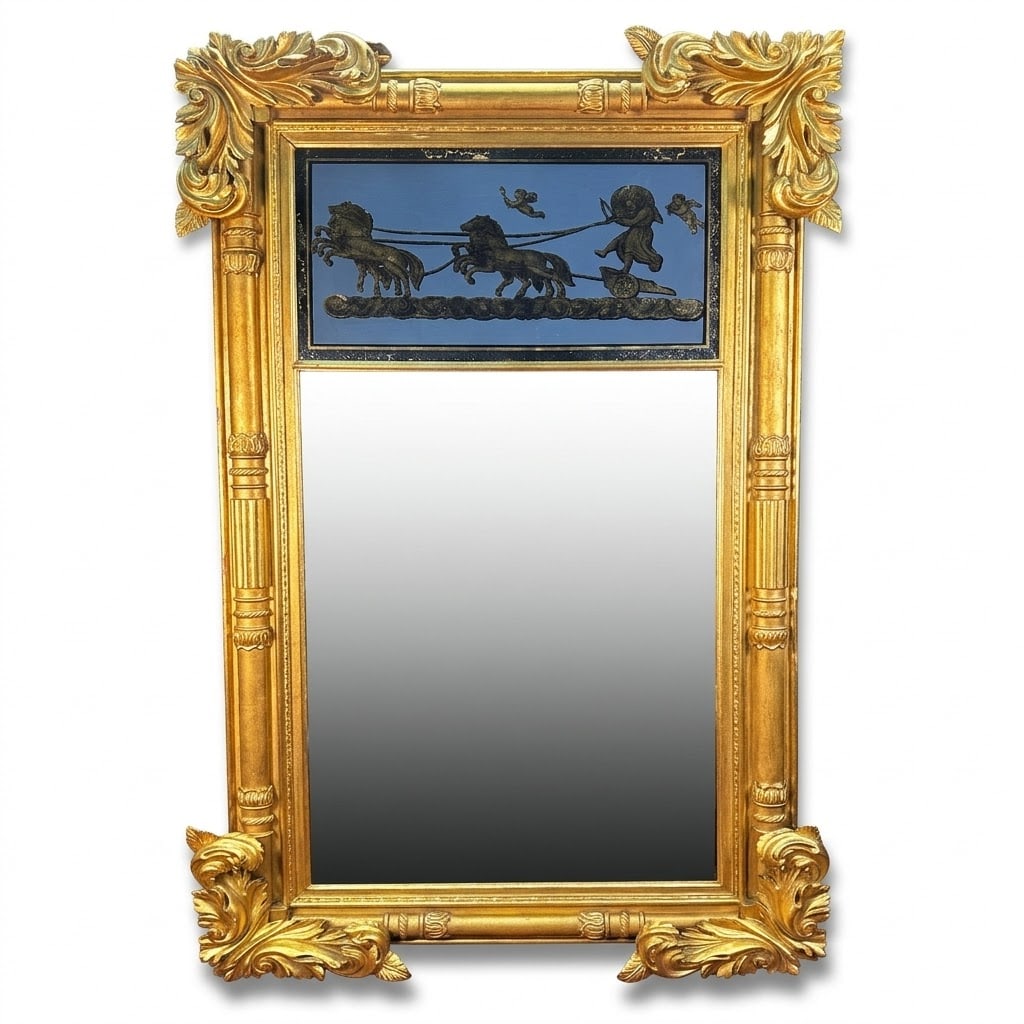 19TH C. GILT MIRROR WITH EGLOMISE REGENCY FREEZE (1 of 6)