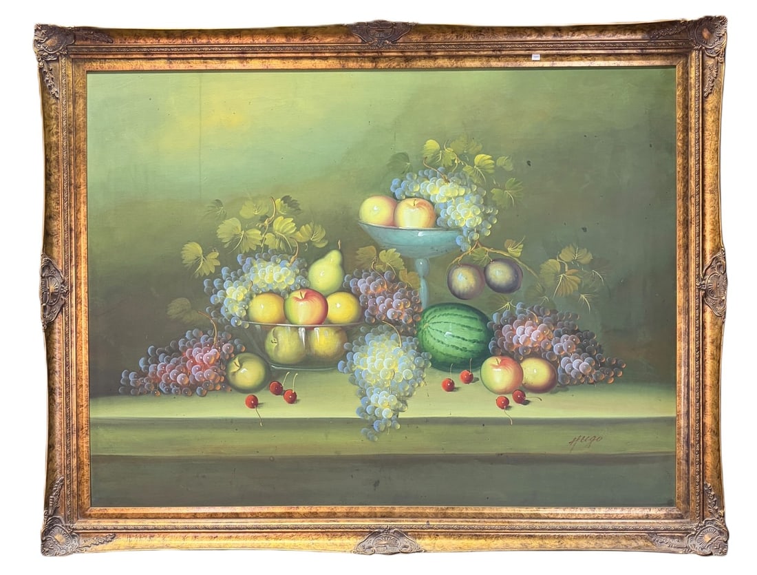 FRUIT STILL LIFE OIL ON CANVAS SINGED BY HUGO (1 of 5)