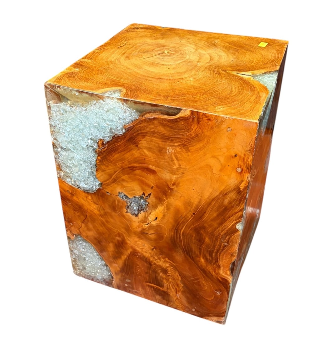 PINE BLOCK RESIN INSET SIDE TABLE - 2