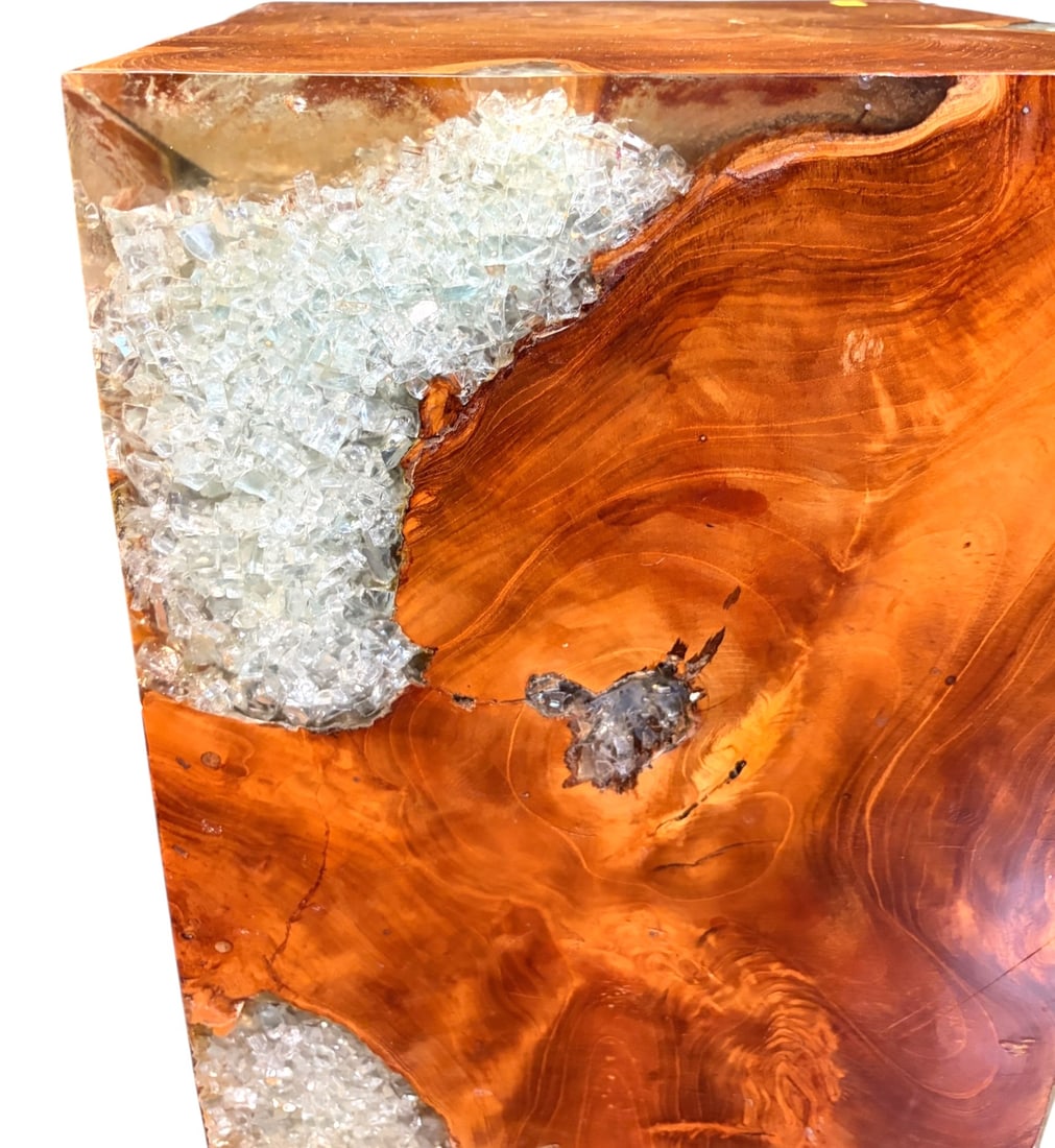PINE BLOCK RESIN INSET SIDE TABLE - 3