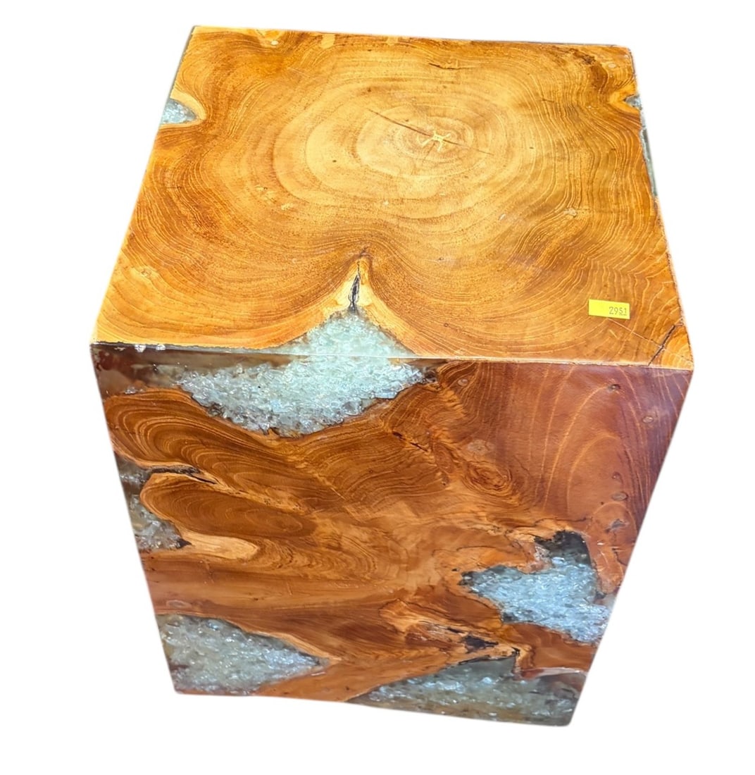 PINE BLOCK RESIN INSET SIDE TABLE - 4